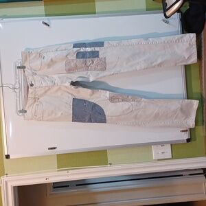 A. Tiziano Men's 34x34 Ivory Pants w/blu/tan patches